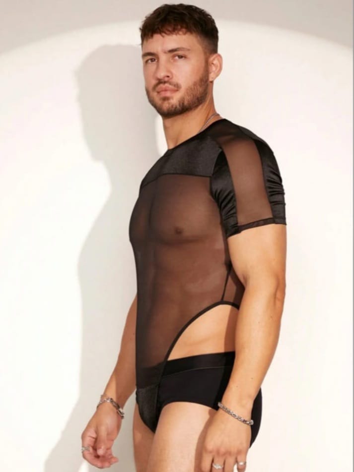 men's mesh contrast skinny bodysuit